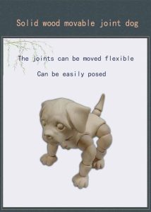 Solid Wood Movable Joint Dog, Beech Wood Material, Flexible Posing
