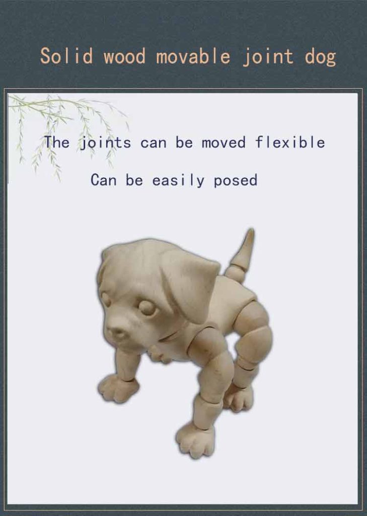 Solid Wood Movable Joint Dog, Beech Wood Material, Flexible Posing