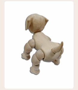 Solid Wood Movable Joint Dog, Beech Wood, Back View, Flexible Posing