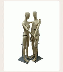 Male & Female Rubber Wood Mannequins, Interactive Posing, Flexible Joints, Stable Metal Base
