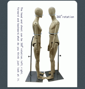 Male & Female Rubber Wood Mannequins, 360° Rotatable Head & Chest, Flexible Posing