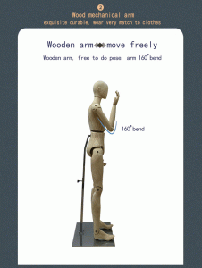 Rubber Wood Mannequin, 160° Bendable Mechanical Arm, Flexible Posing