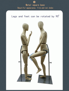 Male & Female Rubber Wood Mannequins, 90° Rotatable Legs & Feet, Stable Metal Square Base