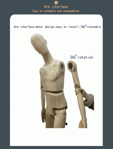 Rubber Wood Mannequin, 360° Rotatable Arm Interface, Easy Assembly & Disassembly