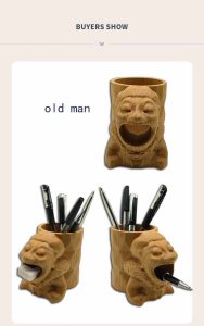 Old Man Style Beech Wood Pen Holder, Buyers Show, Functional Desk Organizer