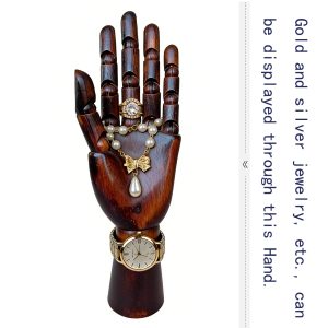 Articulated Wooden Hand - Open Palm (Female), Vintage Style, Natural Beech Wood, Jewelry Display Function, Antique Finish