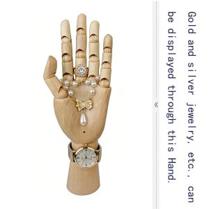 Articulated Wooden Hand - Open Palm (Female), Natural Beech Wood, Jewelry Display Function, European Beech Wood