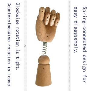 Articulated Wooden Hand - Open Palm (Female), Natural Beech Wood, Spring-Connected Design, Clockwise/Counterclockwise Rotation, Easy Disassembly