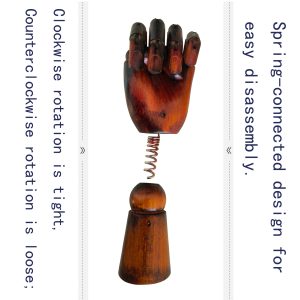 Articulated Wooden Hand - Open Palm (Female), Vintage Style, Natural Beech Wood, Spring-Connected Design, Clockwise/Counterclockwise Rotation, Easy Disassembly, Antique Finish