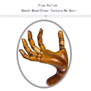 Articulated Wooden Hand - Open Palm (Female), Vintage Style, Fine Polish Beech Wood, Clear Texture, No Burr