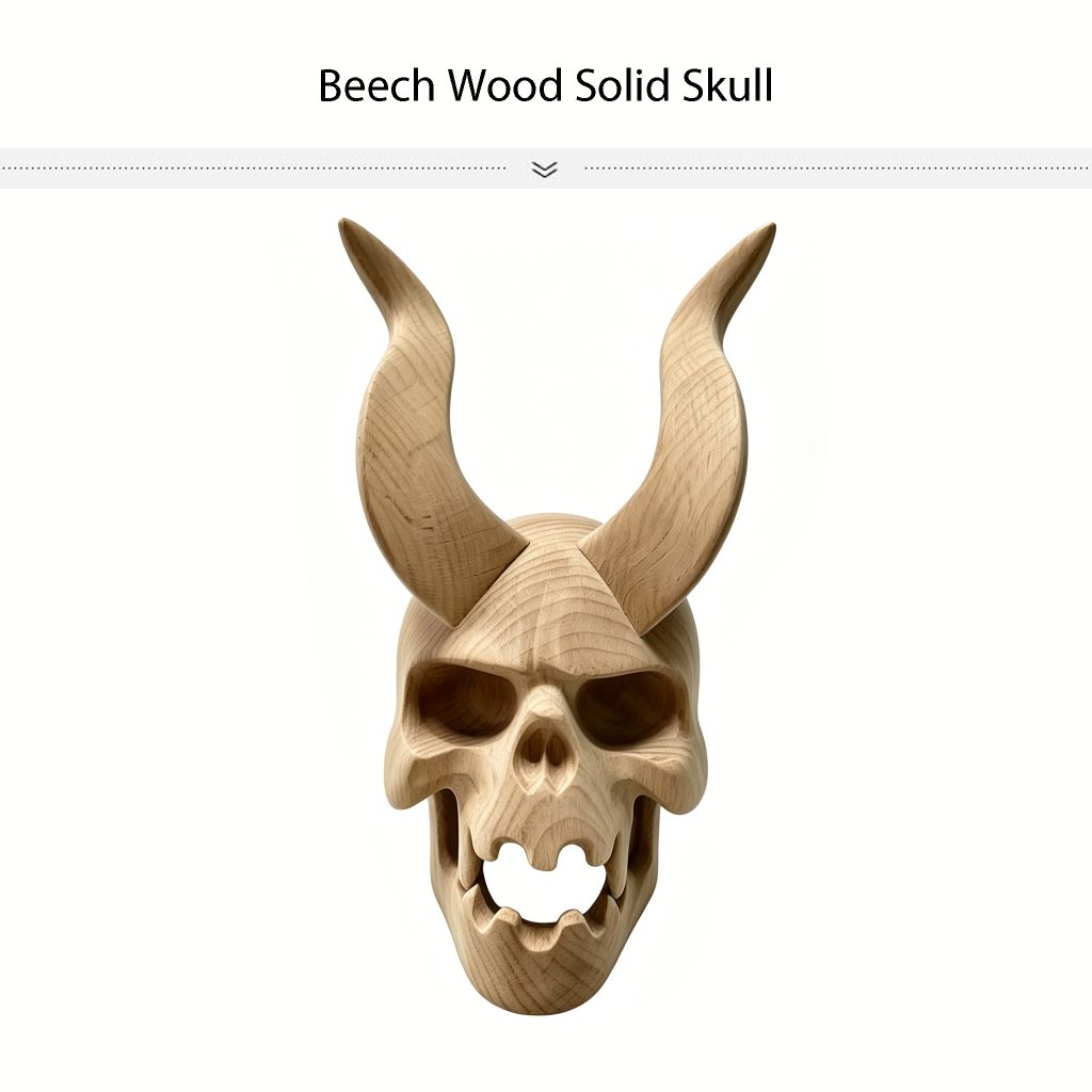 Beech Wood Solid Skull with Horns