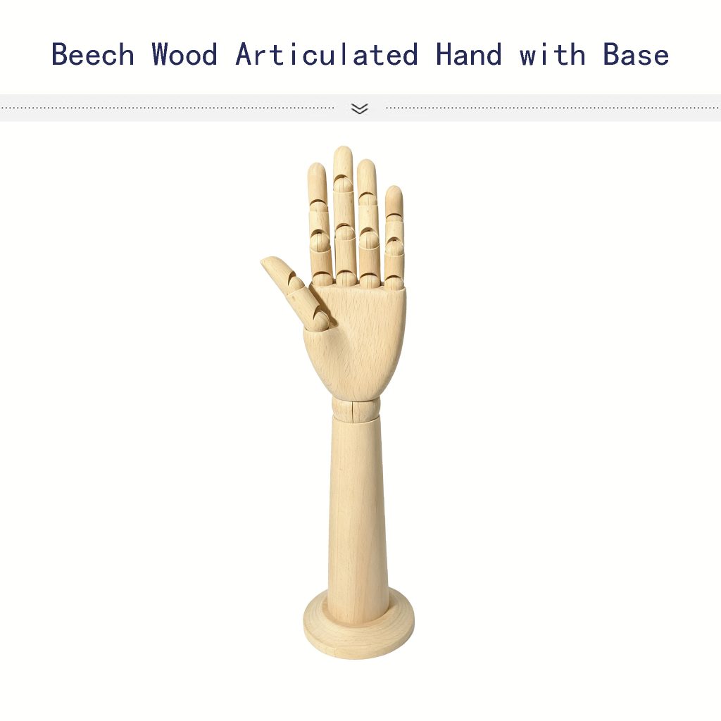 Beech Wood Articulated Hand with Base
