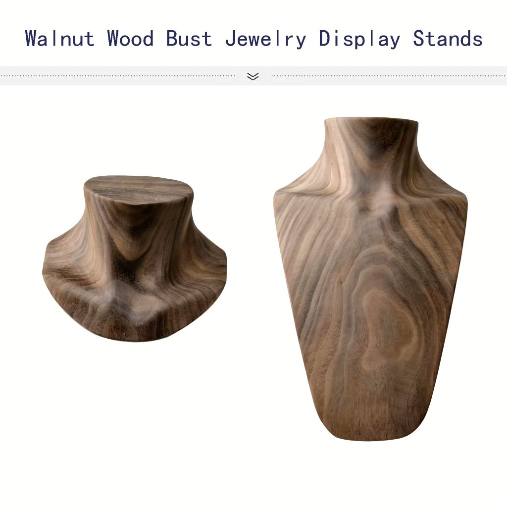 Walnut Wood Bust Jewelry Display Stands