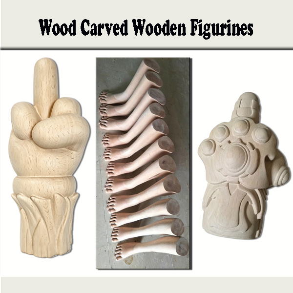 Solid Wood Carved Figurines, Handmade Wooden Decorative Sculptures