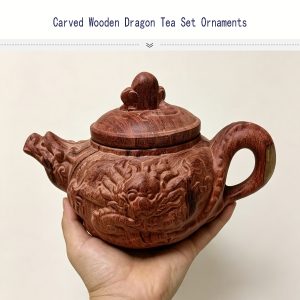 Single solid beech wood carved dragon teapot, natural unpainted wooden tea pot sculpture with full dragon relief carving