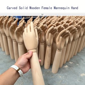 Carved solid wooden female mannequin hand back view, fixed fingers, jewelry display prop, customizable