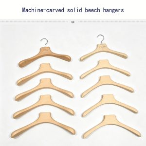 Machine-carved solid beech wood clothes hangers, unfinished natural wooden garment display hangers for clothing boutique
