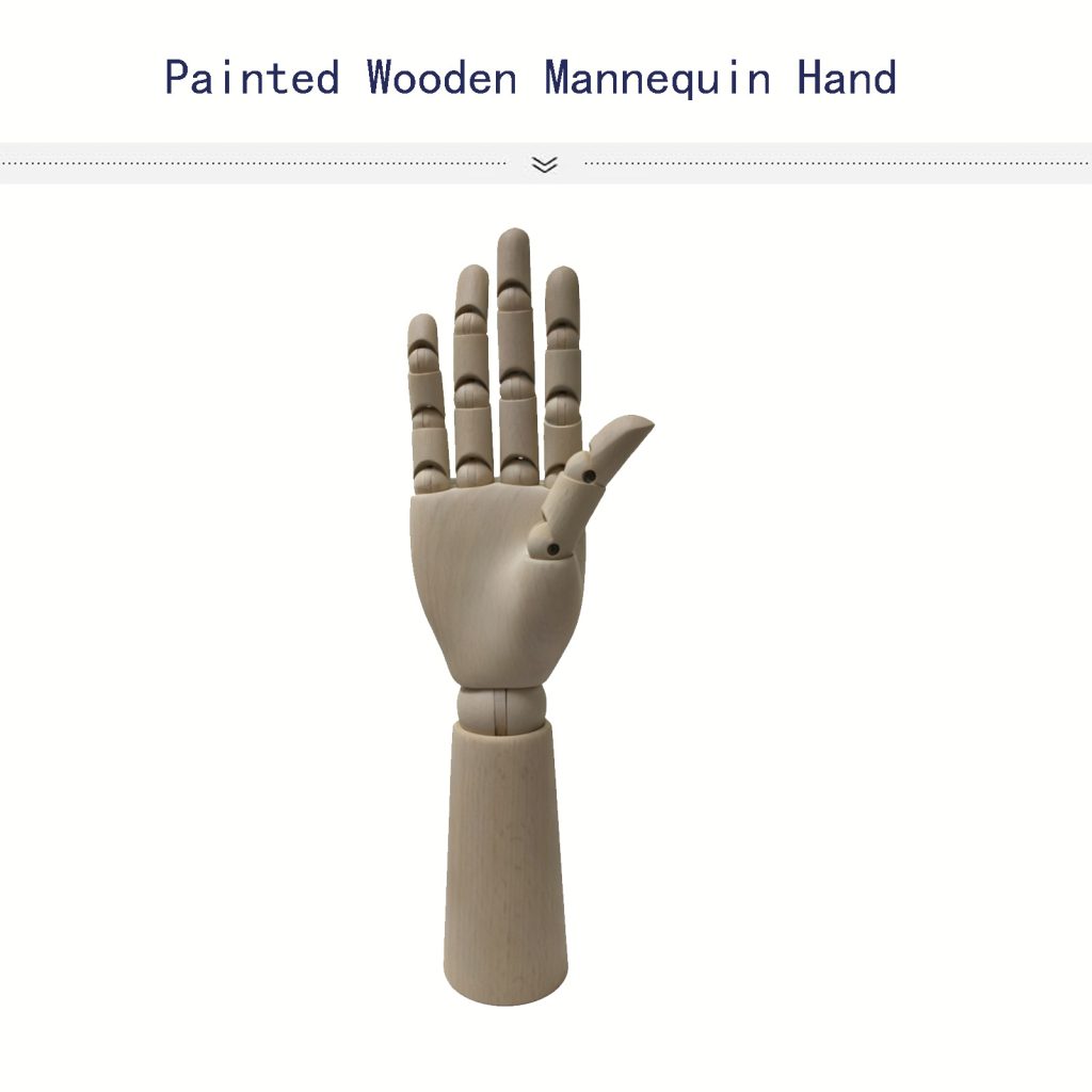 Painted female beech wood articulated mannequin hand