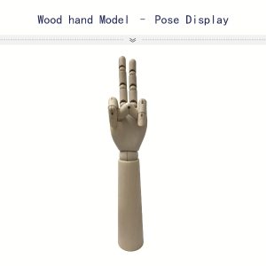 Articulated beech wood mannequin hand model with arm, flexible joints for creative pose display and art reference