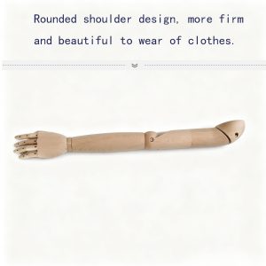 Single Rounded Shoulder Wooden Mannequin Arm, Beech Wood Movable Joint