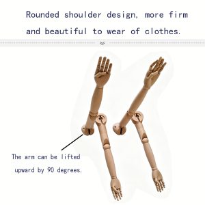 Rounded shoulder wooden mannequin arms, 90 degrees upward movable joints, beech wood