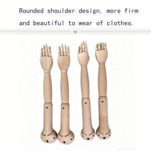 Rounded shoulder wooden mannequin arms, 90 degrees upward movable joints, beech wood