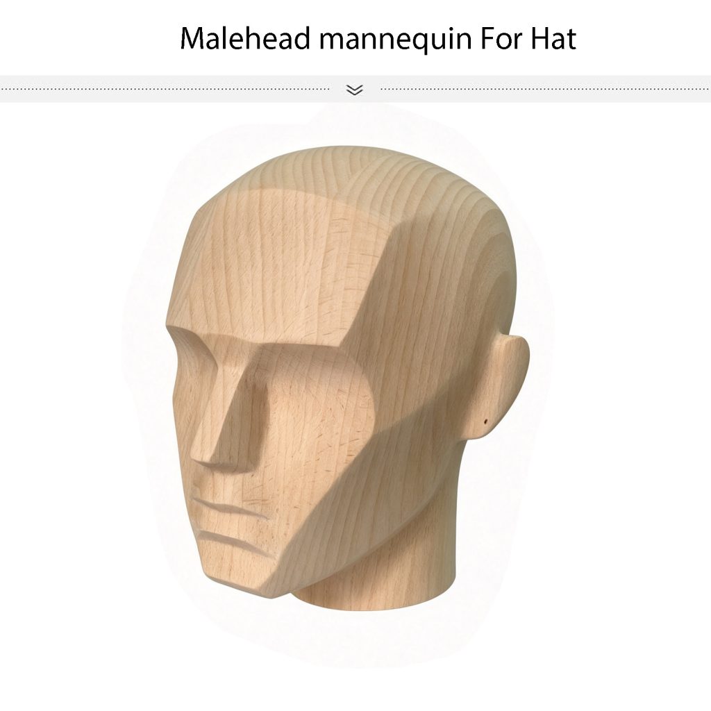 Natural beech wood male mannequin head for hat and wig display