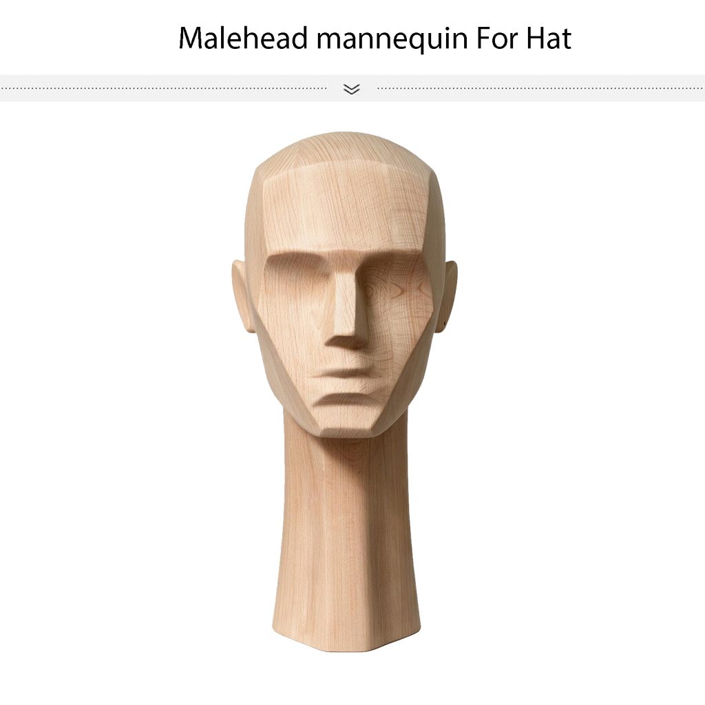 Geometric wooden male mannequin head for hat display