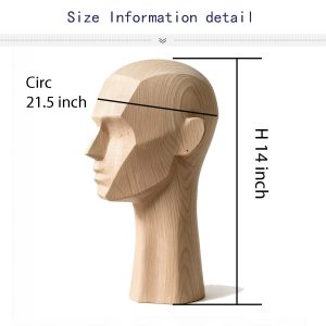Faceted wooden male mannequin head size chart