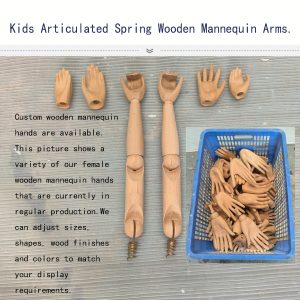 Various kids wooden mannequin hands & spring arms, custom shape, size & wood finish available